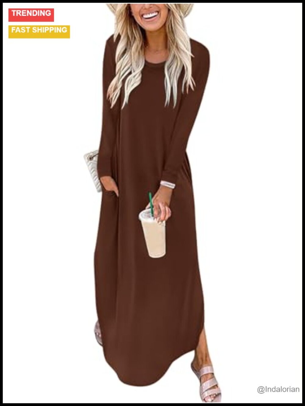 Long Sleeve Maxi Dress Casual Loose Fit T Shirt Dress with Pockets